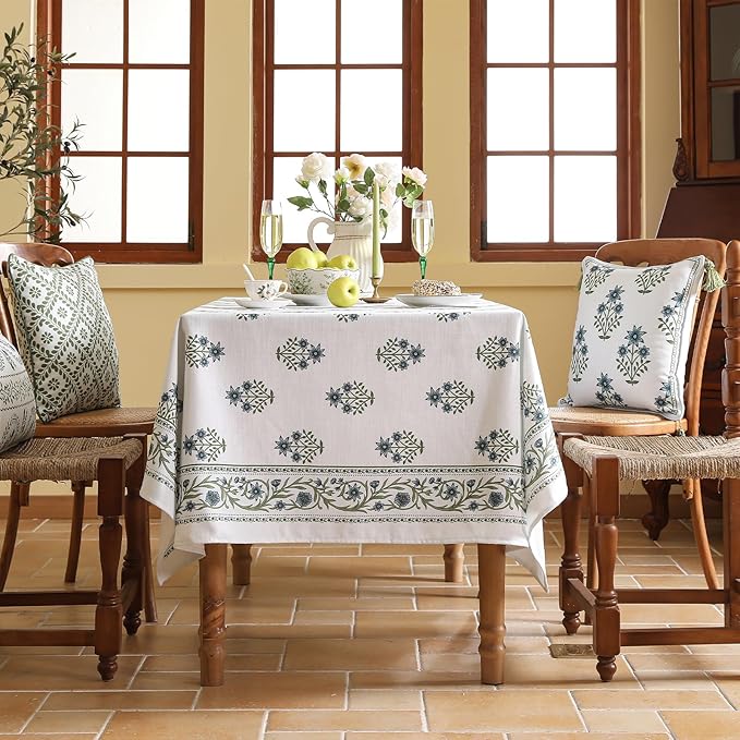 Rectangular Tablecloth 55x71 Inches Linen-Blend Floral Print in Mosella F