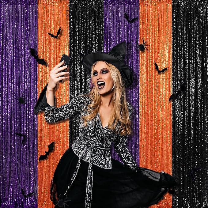 Black Sequin Backdrop Curtain, 10x10 ft Glitter Photo Backdrop with Rod Pocket