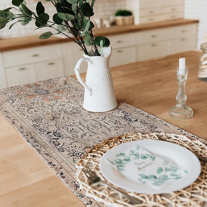 Snycler Table Runner Boho Table Runners Vintage Elegant Farmhouse Table Center Linen Decor for Home Dining Party Entrance (13x72 Inch) Boho-Brown