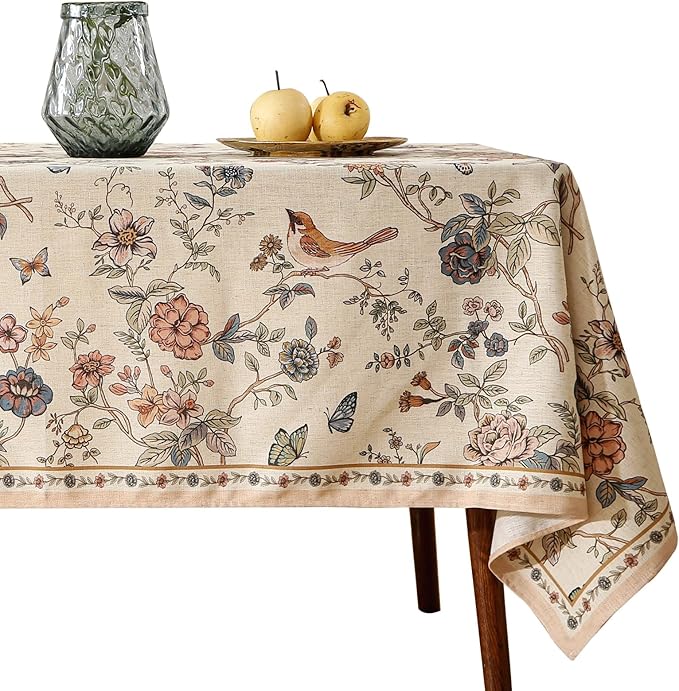Tablecloth, Square Floral Linen-Polyester Blend, 67 x 67 Inch