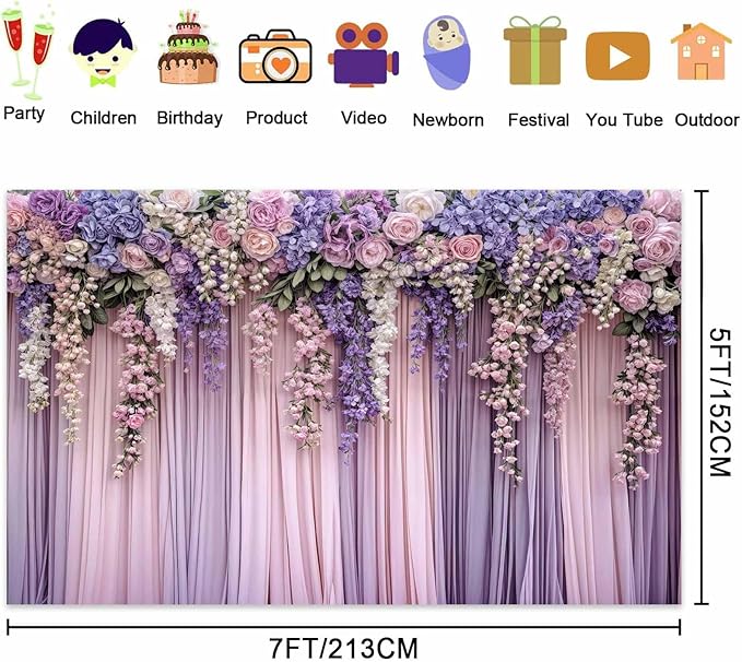 12x10ft Purple Flower Wedding Photography Backdrop Lavender Floral Wedding Bridal Photography Backdrop Anniversary Birthday Baby Shower Girl Party Banner Photo Booth Props Background Wall Decor