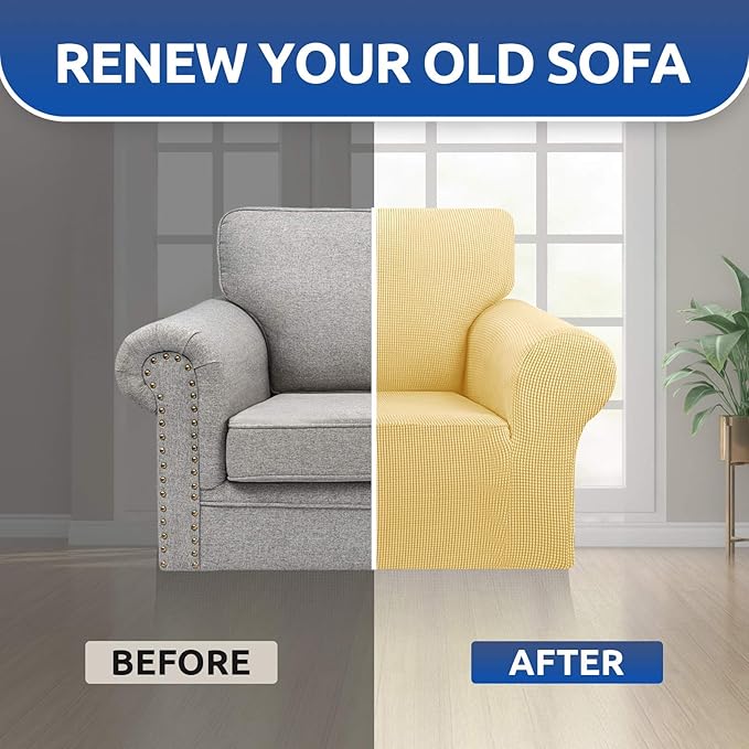 Sofa Slipcover in Champagne, Stretch Fit, Machine Washable