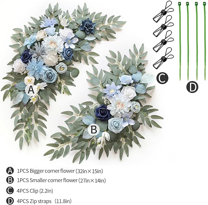 Artificial Flowers Wedding Arch Swags, Blue Silk Floral Kit, Pack of 2