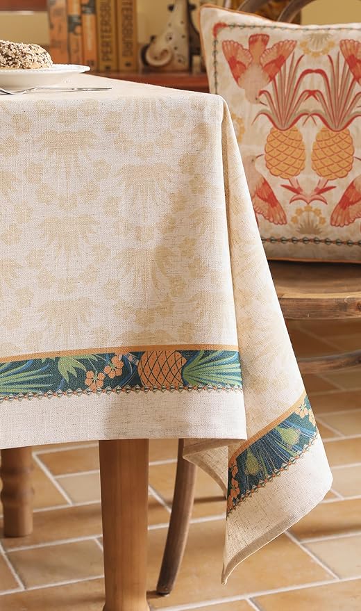 patdrea Designer Small Tablecloths for Square Table,Vintage Linen Anti-Wrinkle Durable Tablecloth,Tropical Style Table Cover for Kitchen Dining,Christmas,Thanksgiving,55"x55"-Pineapple a