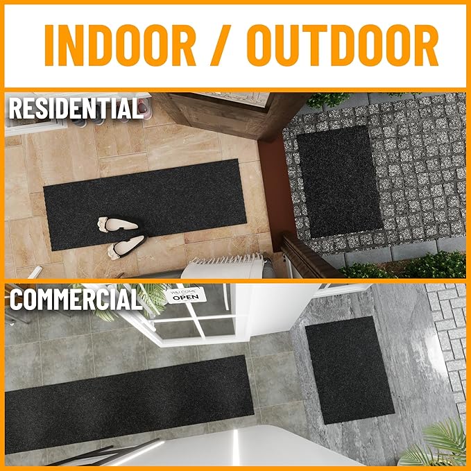 Ottomanson Commercial Scrape Rib Entry Mat – Heavy Duty Ribbed Floor Mat for High Traffic – Non Slip Rubber Back, Waterproof – Indoor Outdoor Use for Offices, Schools, Lobbies, 2' x 35', Black