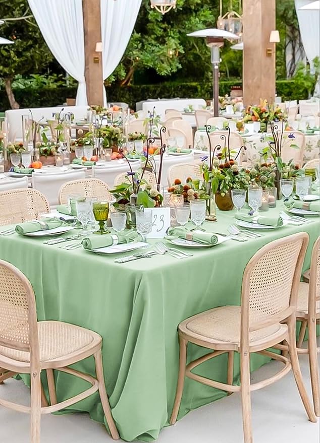 12 Pack Sage Green Tablecloths for Rectangle Tables 60 x 126 Inch Sage Green Polyester Tablecloth 8 Foot Rectangle Table Cloth Washable Fabric Table Cover for Party Wedding Banquet Restaurant Events
