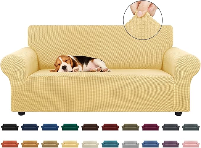 Sofa Slipcover in Champagne, Stretch Polyester for 55-78 Inch Couch