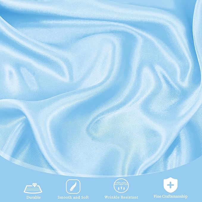 12 Pack 108 Inch Light Blue Satin Tablecloth - Silky Round Tablecloth Overlay Smooth Fabric Table Cover, Bright Table Decoration for Wedding Party Banquet Events Restaurant Kitchen Dining