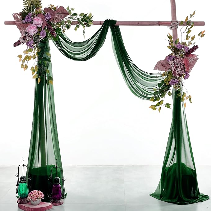 Backdrop Fabric Panel, Hunter Green Sheer Chiffon, 30 In x 40 Ft