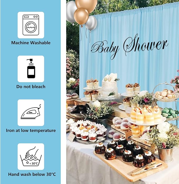 MYSKY HOME 10ft x 7ft Light Blue Backdrop Curtains for Parties, Weddings, Stage, Baby Showers, Birthdays - 5ft x 7ft, 2 Panels
