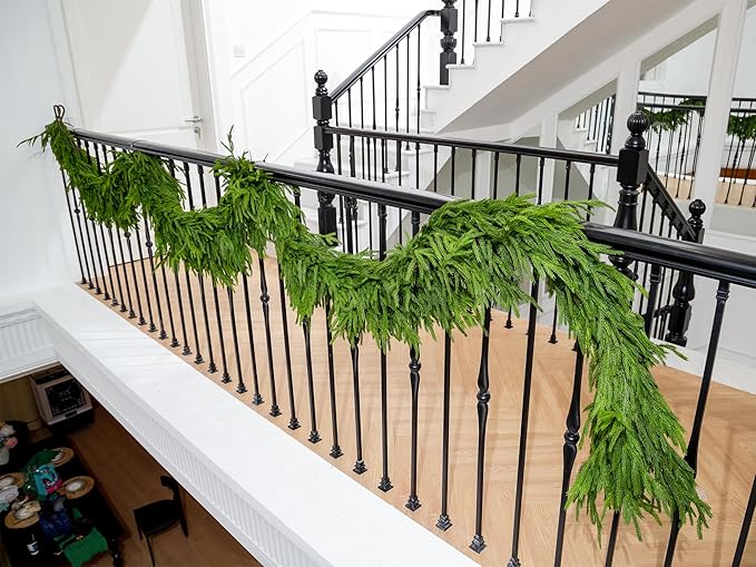 Christmas Garland, 15 Ft Dark Green Norfolk Pine Realistic PE