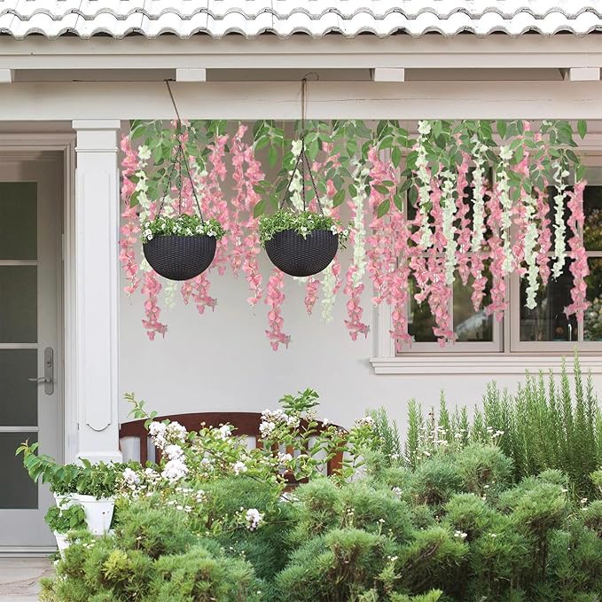 48 Pcs of Wisteria Hanging Flowers, 3.75 Feet Fake Wisteria Flower Strings, Artificial Wisteria Flowers Hanging Garland for Backdrop, Wedding, Ceremony,Garden and Home Wall Decoration (Pink)