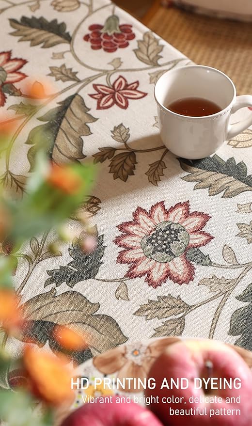 Tablecloth, 55 x 71 Inch Rectangular, Linen-Polyester Blend Floral Print