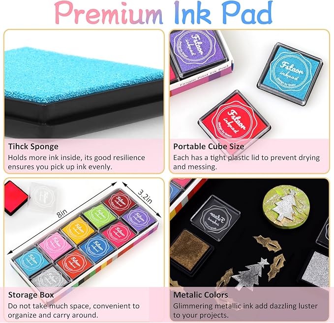 Fstaor 20 Colors Washable Ink Pads for Kids Rubber Stamps, Finger Print Crafts Stamp Pad for Kids, Paper, Scrapbooking, Fabric,Wood (Pack of 20)