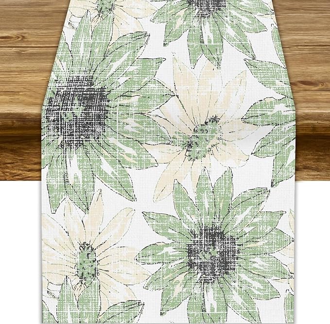 Chrysanthemum Vintage Floral Table Runner, Elegant Yellow Sunflower Spring Summer Elegant Pattern Artichokes Flower Table Runner for Party Kitchen Dining Living Room Decor, 13x70 Inch
