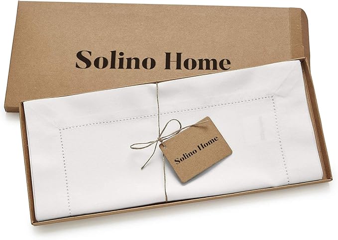 Solino Home White Table Runner 36 Inches - Cotton Linen Hemstitch Coffee Table Runner 14 x 36 Inch Ideal for Dresser Tables - Fall, Autumn, Halloween, Thanksgiving, Christmas, Holiday
