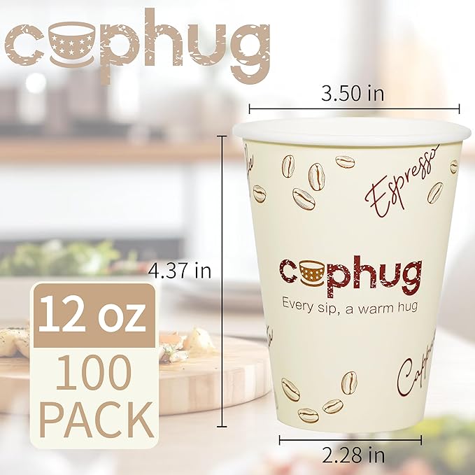 Paper Cups 12 oz Yellow with Lids and Sleeves, 100 Count
