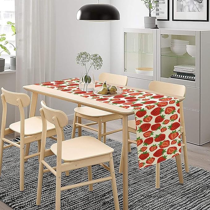 Strawberry Table Runner,Spring Summer Fruit Print Table Runner for Kitchen Dining Table Home Party Decoration 13x36 Inch