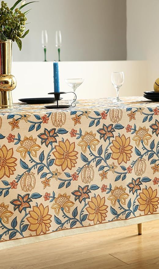 Rectangular Tablecloth 55 x 71 Inch Linen-Polyester Blend Floral Design