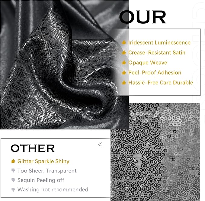 Backdrop Drape Black Sequin, 4 Panels, 20 x 10 ft Wrinkle-Free