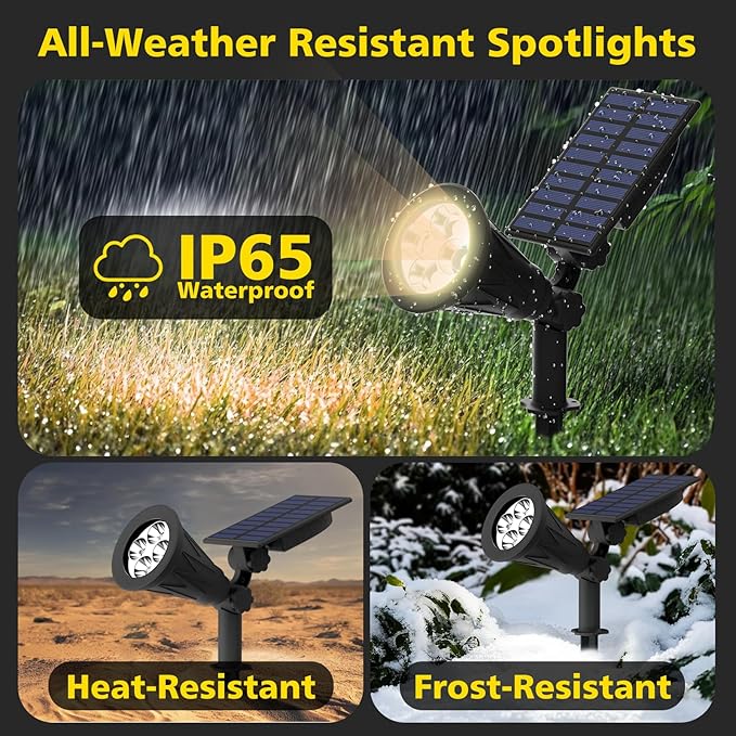 Solar Spotlights 2-Pack, Natural White, Adjustable Outdoor Solar Lights