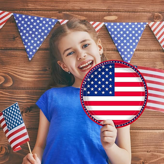 Paper Plates Set, American Flag Patriotic Party Tableware, 125 Pieces