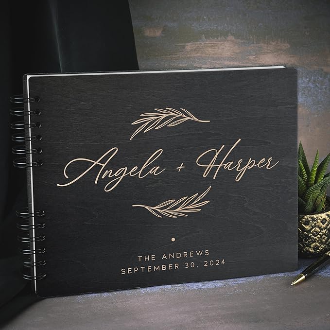 Wooden Wedding Guestbook, Personalized, 5 Finishes, 12 Designs