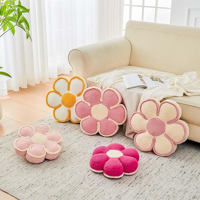 Flower Pillow, Soft Flower Decorative Throw Pillow, Cute Daisy Flower Shaped Seating Floor Cushion Room Décor Plush Pillows for Sofa Couch Bed (13.7 Inch, Light Pink)