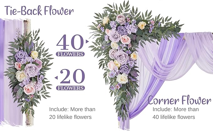 Artificial Flowers Kit for Wedding Arch, Lilac Silk Roses, 2 Pieces