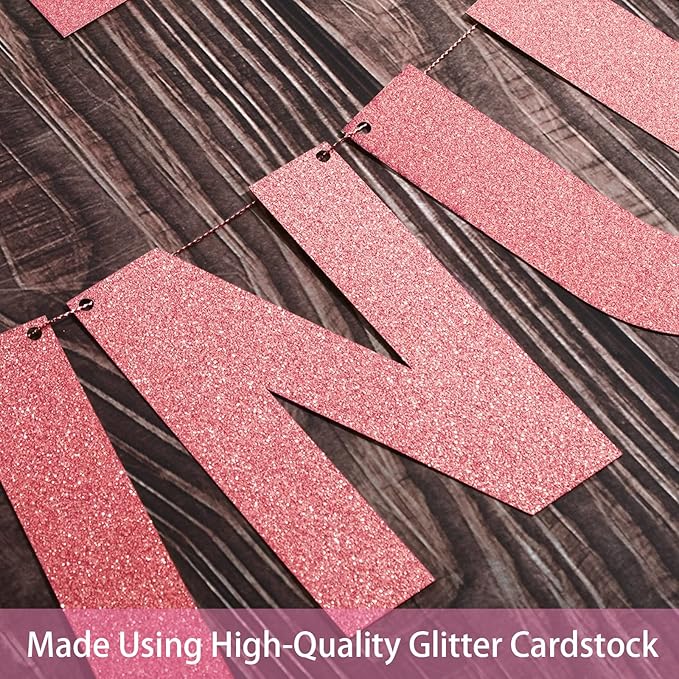 TaoBary 112 Pcs DIY Letter Kit Glitter Customizable Banner Letters Include 107 Letters and Numbers 3 Rope and 2 Needles for Birthday Halloween Christmas Wedding Valentine Party Decor(Rose Gold)