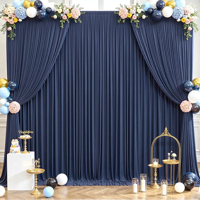 Backdrop Curtain Panels, Navy Blue, Wrinkle Free, 10 Panels