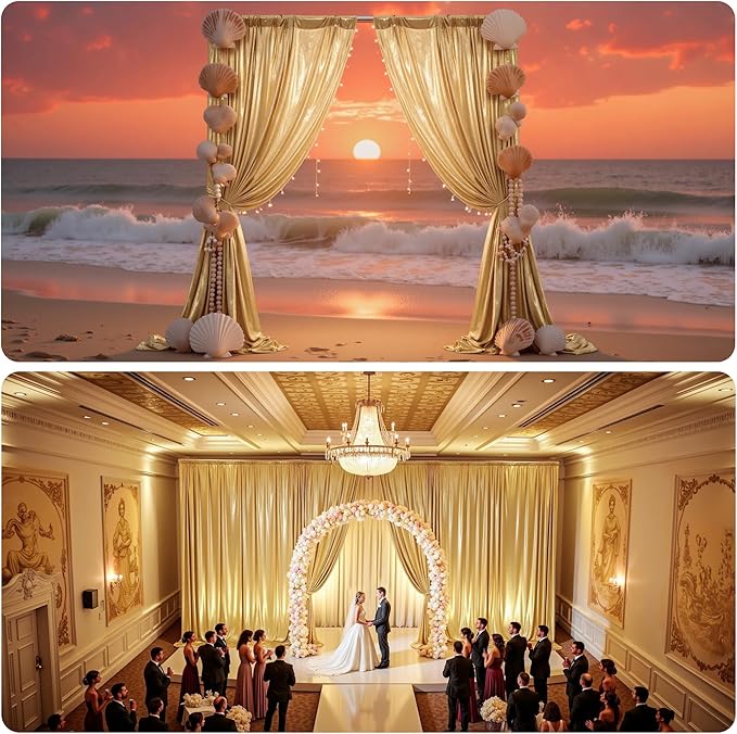 Gold Sequin Backdrop Drape, 10 Panels 5 x 10 ft, Wrinkle-Free Polyester