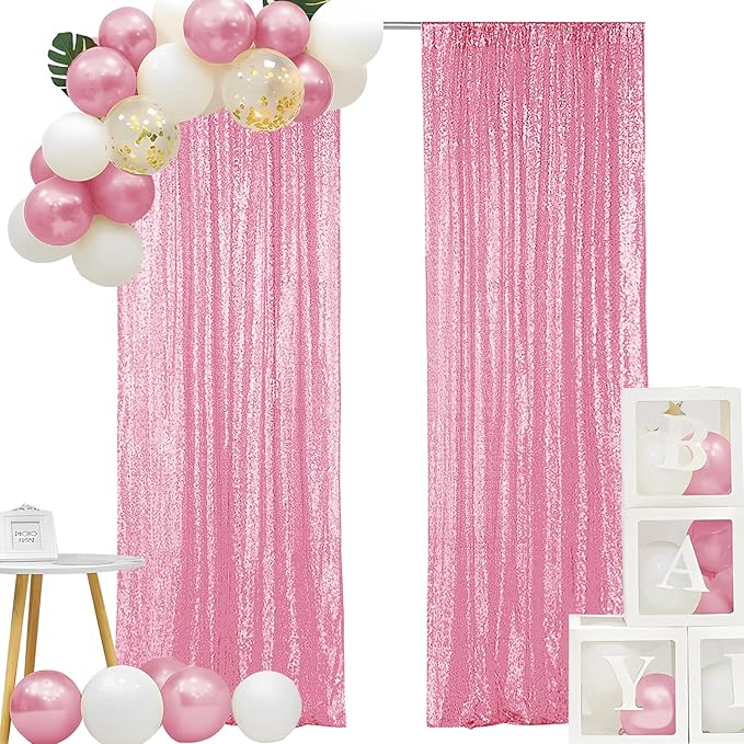 Backdrop Curtain Pink Sequin Mesh 2 Ft x 8 Ft Pack of 2