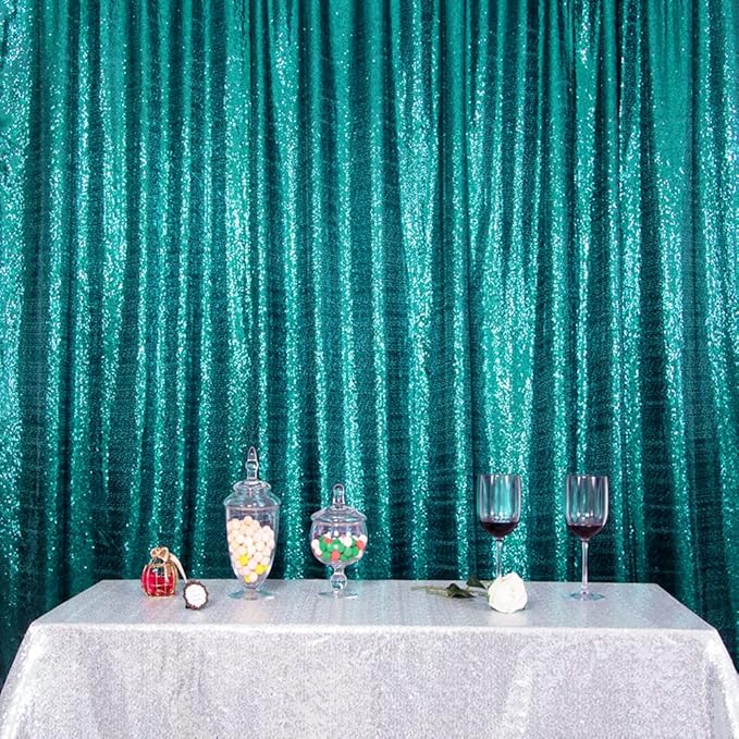 SquarePie Sequin Backdrop Less Transparent Background Sparkly Curtain for Wedding Party 6FT x 6FT Teal