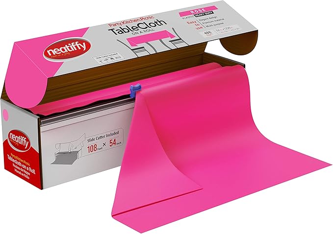 Pink Plastic Tablecloth Roll with Slide Cutter, 54 x 1296 Inch