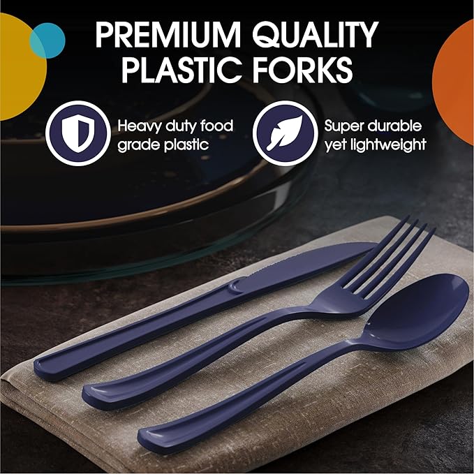Spoons and Cutlery Set, Navy Plastic, 300 Count, Heavy Duty