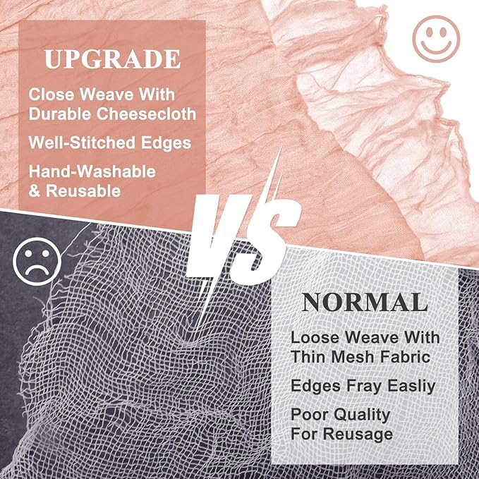 Asee'm 2pcs Cheesecloth Table Runner 120 Inches Dusty Pink Boho Gauze Cheese Cloth Runner 10FT Rustic Sheer Fall Table Runners for Thanksgiving Wedding Baby Shower Holiday Party Decoration