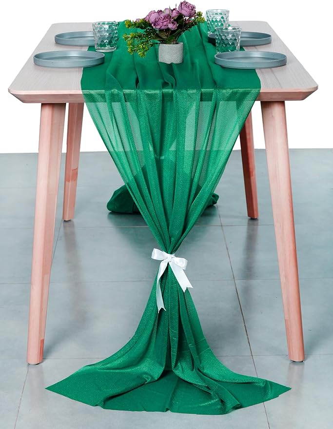 MDS Halloween Chiffon Table Runner - 15 Pack, 29 x 170 Inches, 14ft Each - Sheer Spooky Table Runners for Haunted House Parties, Trick-or-Treat Tables, Witchy Décor, Wedding & Events - Emerald Green