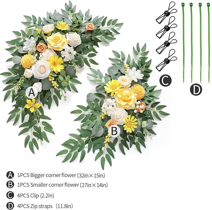 Artificial Flower Swag Kit, Creamy Yellow Silk Arch Flowers, Pack of 2