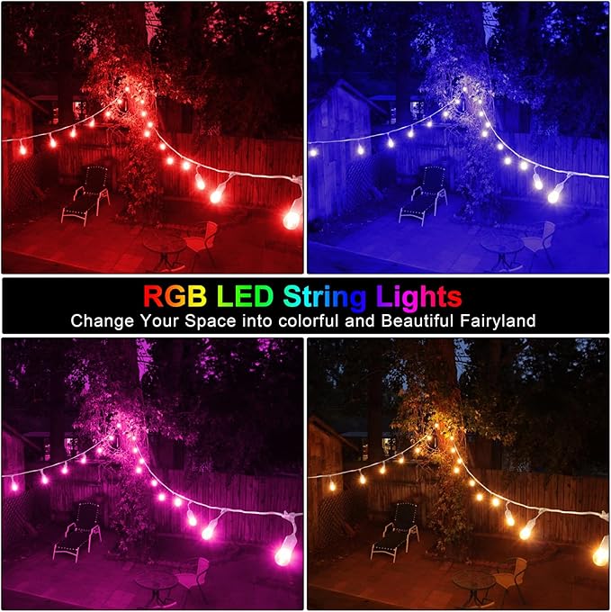 String Lights 48 FT Outdoor RGB LED with Remote, 6 Modes