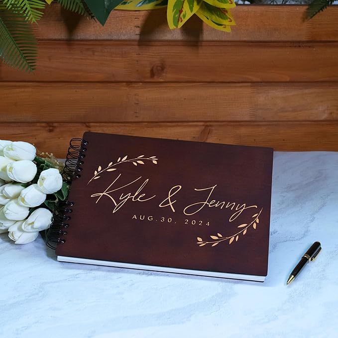 Wedding Guestbook, Wooden, 5 Finishes and 12 Designs, Personalized