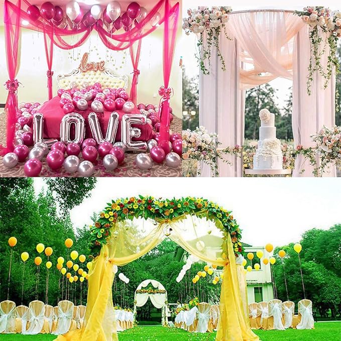 Crystal Organza Tulle Sheer Fabric Backdrop Curtains for Wedding Baby Shower Birthday Party Event Decor, 19” by 30 Yard (Pink)