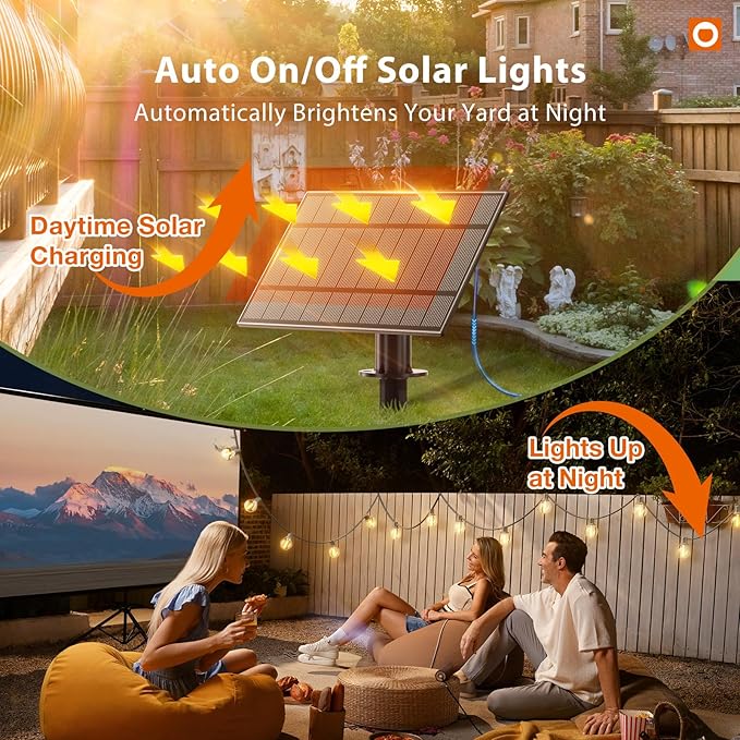String Lights 200 FT Solar Outdoor, 100 G40 Bulbs, Black