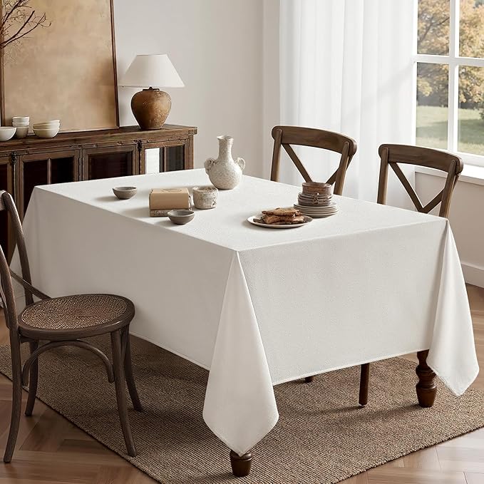 MIULEE White Linen Tablecloth 60x104 Inch Rectangle Table Cloth Waterproof,Stain Resistant & Wrinkle Resistant for Dining Party Wedding