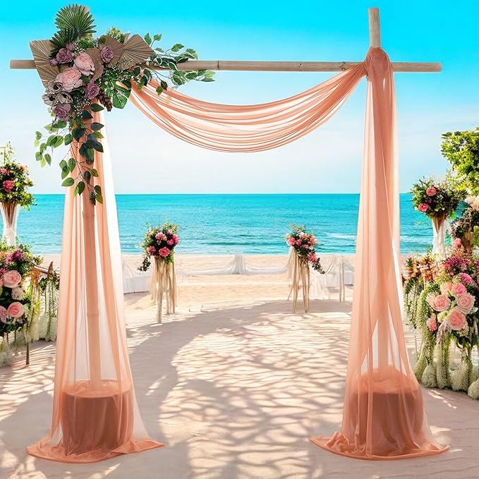 MDS Halloween Chiffon Draping Fabric - 2 Panel, 30" Wide x 40ft Long - Sheer Spooky Arbor & Canopy Drapery for Haunted House Backdrops, Party Ceilings, DIY Costumes & Themed Events - Coral Peach