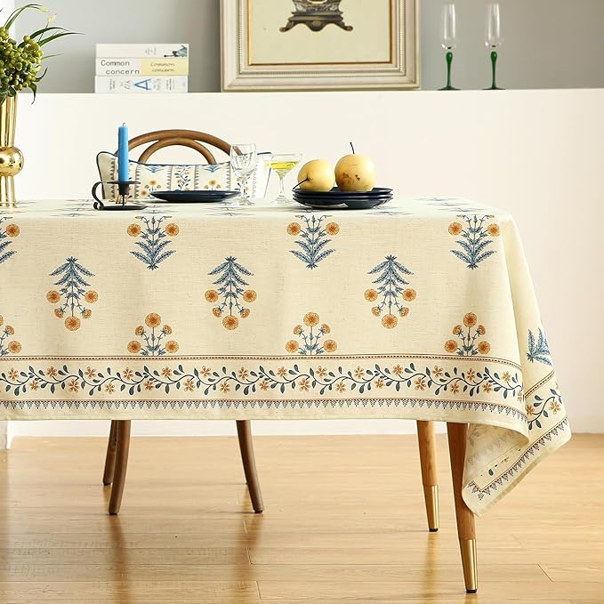 Tablecloth, Rectangular 55 x 71 Inch, Linen-Polyester Blend, Floral