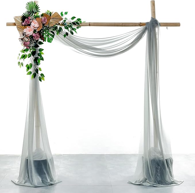 Grey Chiffon Drapery Fabric Panel, 30 Inch x 40 Feet for Wedding Arch