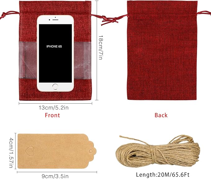 Gift Bags with Drawstring, 50 Count, 5x7 Inch, Red Sheer Organza