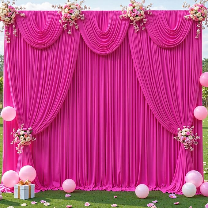 Hot Pink Backdrop Curtains, 10 Panels 5 x 12 ft Wrinkle-Free