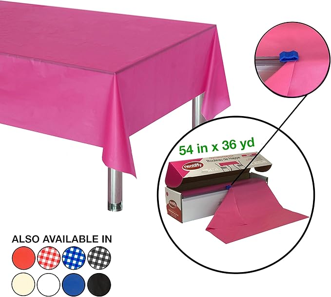 Pink Plastic Tablecloth Roll with Slide Cutter, 54 x 1296 Inch